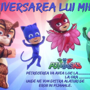 Invitatie aniversare Eroi in Pijamale