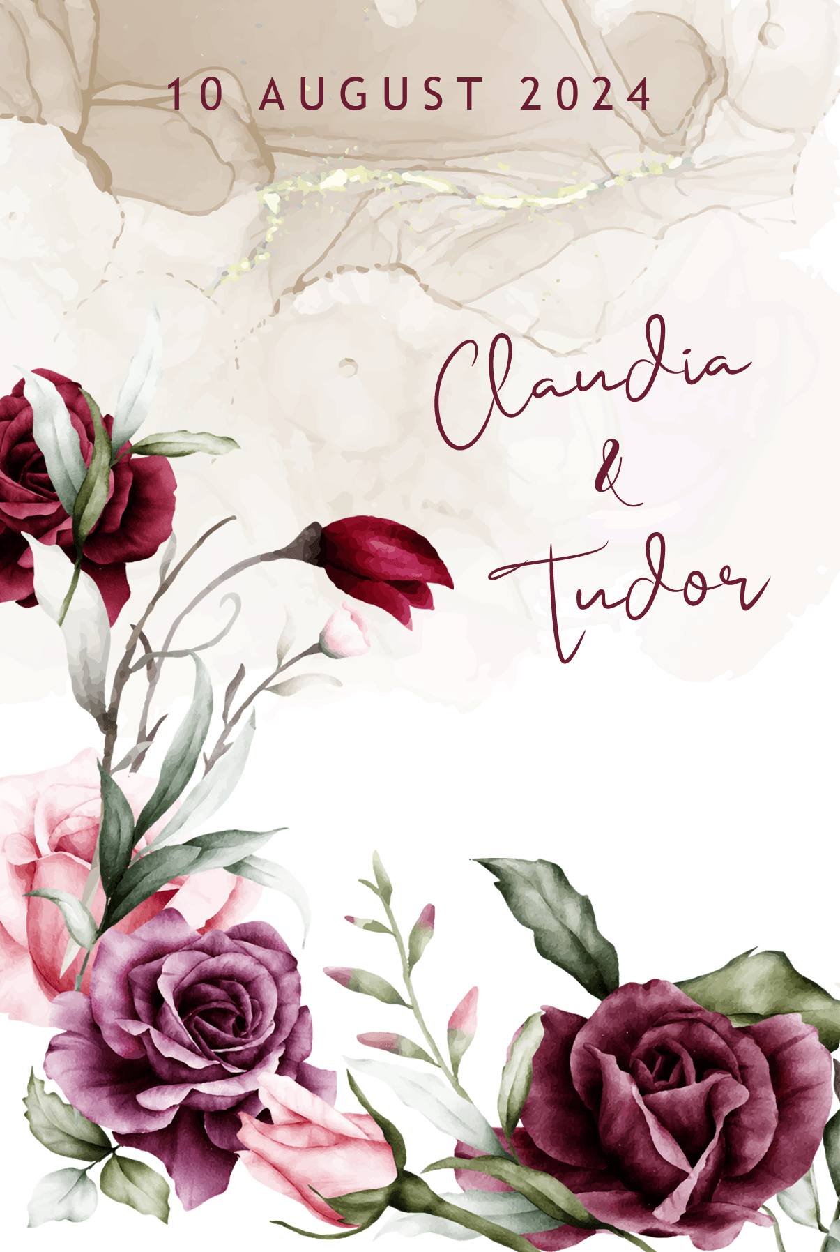 Invitatie nunta - Burgundy Roses - 10x15 cm 2 Invitatie nunta - Burgundy Roses - 10x15 cm - imagine 2