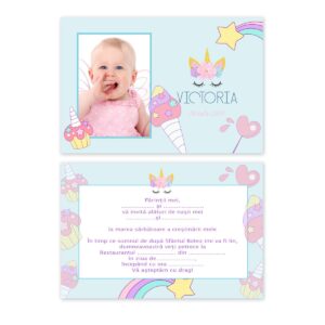 Invitatie botez color unicorn