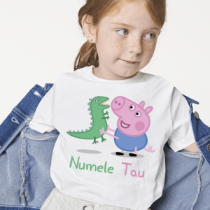 Tricou Peppa Pig Dino personalizat cu numele tau